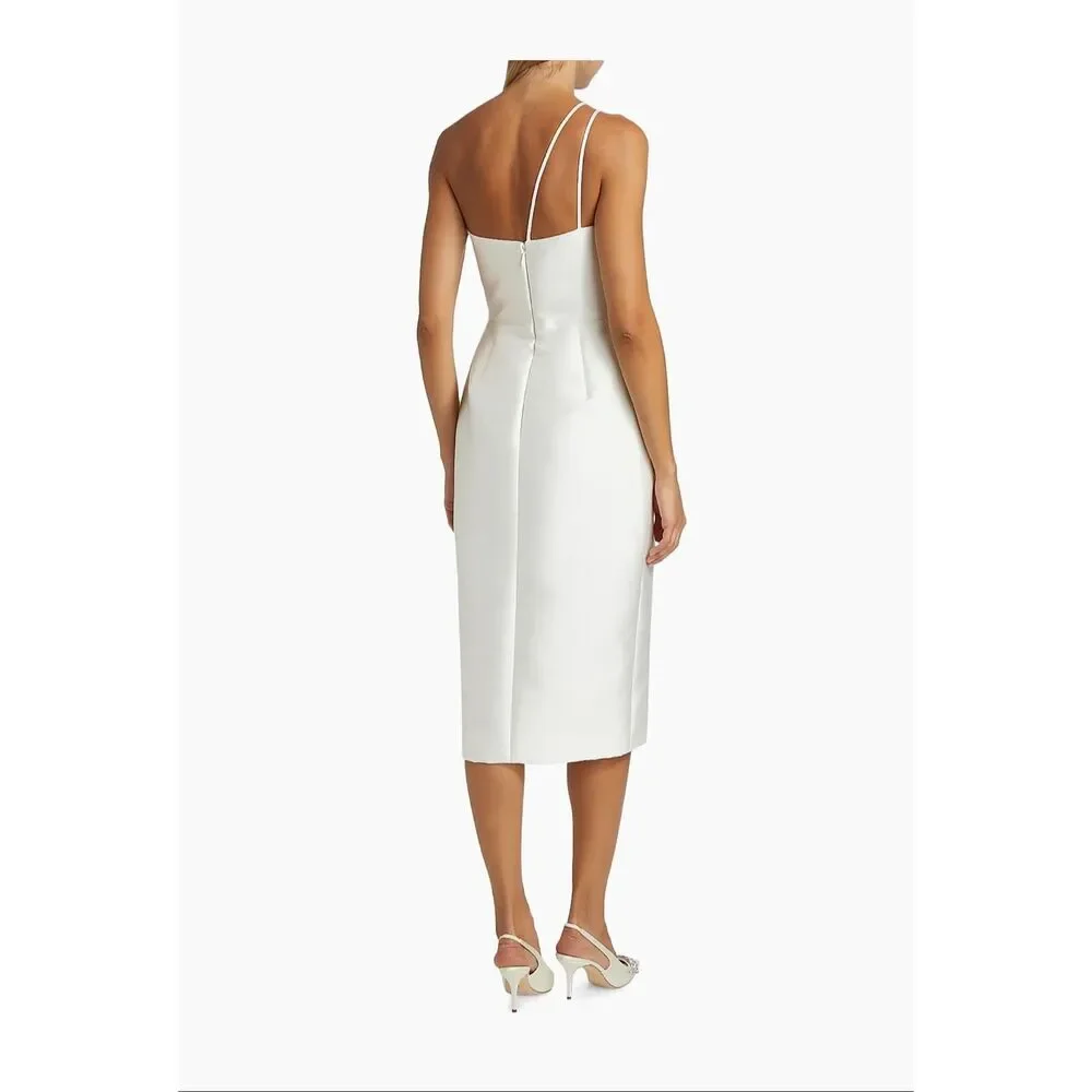 Amsale Asymmetric Satin One-Shoulder Midi-Dress size 6 - Picture 4 of 13